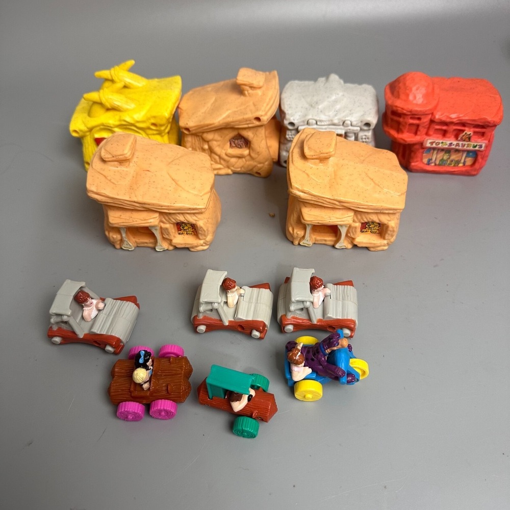 Vintage Flintstones Movie Toy Lot Roc Donalds Toy-S-Aurus Buildings and Cars